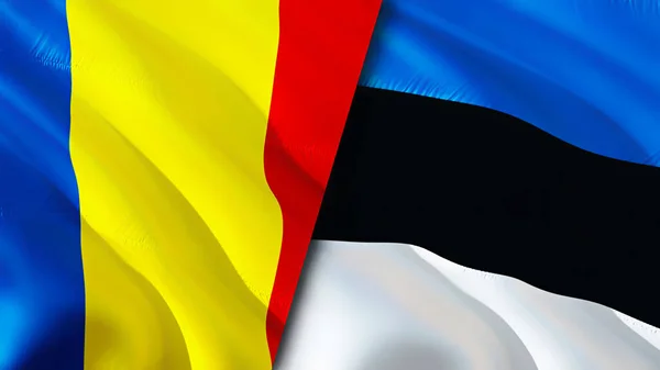 Banderas Rumanía Estonia Diseño Banderas Waving Rumania Estonia Bandera Foto —  Fotos de Stock
