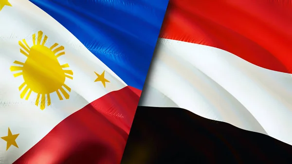 Philippines Yemen Flags Waving Flag Design Philippines Yemen Flag Picture — Stock Photo, Image