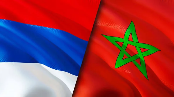 Flaggen Von Serbien Und Marokko Fahnenschwenken Serbien Marokko Flagge Bild — Stockfoto