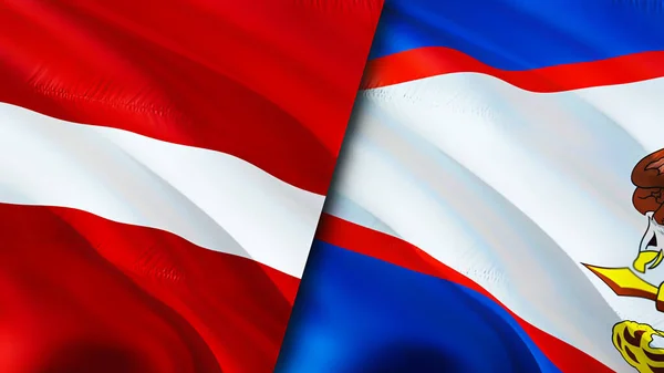 Latvia and American Samoa flags. 3D Waving flag design. Latvia American Samoa flag, picture, wallpaper. Latvia vs American Samoa image,3D rendering. Latvia American Samoa relations alliance an