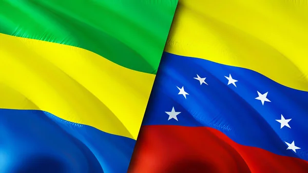 Gabon and Venezuela flags. 3D Waving flag design. Gabon Venezuela flag, picture, wallpaper. Gabon vs Venezuela image,3D rendering. Gabon Venezuela relations alliance and Trade,travel,tourism concep