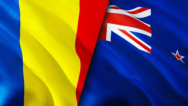 Banderas Rumanía Nueva Zelanda Diseño Banderas Waving Rumania Nueva Zelanda — Foto de Stock