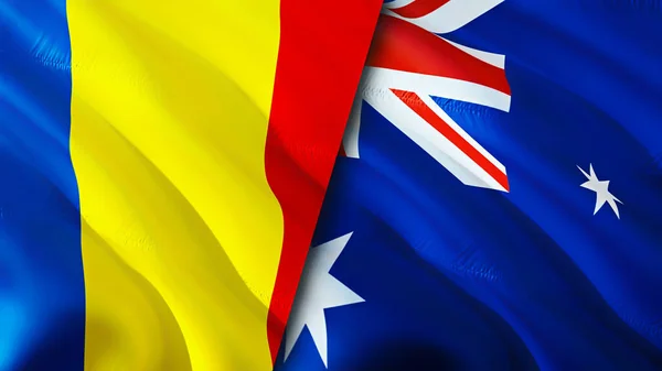 Banderas Rumanía Australia Diseño Banderas Waving Rumania Australia Bandera Foto — Foto de Stock