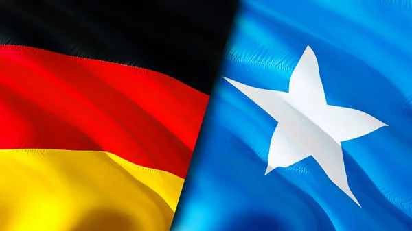 Germany and Somalia flags. 3D Waving flag design. Germany Somalia flag, picture, wallpaper. Germany vs Somalia image,3D rendering. Germany Somalia relations alliance and Trade,travel,tourism concep