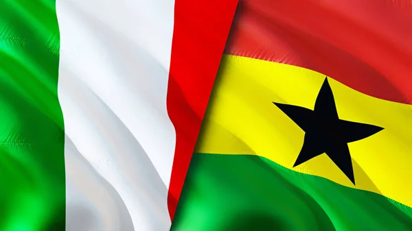 Italien Och Ghana Flaggar Viftande Flagga Design Italien Ghana Flagga — Stockfoto