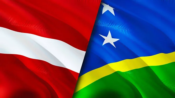 Latvia and Solomon Islands flags. 3D Waving flag design. Latvia Solomon Islands flag, picture, wallpaper. Latvia vs Solomon Islands image,3D rendering. Latvia Solomon Islands relations alliance an