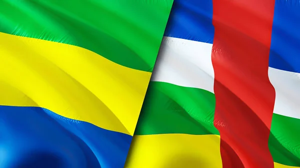 Gabon and Central African Republic flags. 3D Waving flag design. Gabon Central African Republic flag, picture, wallpaper. Gabon vs Central African Republic image,3D rendering. Gabon Central Africa