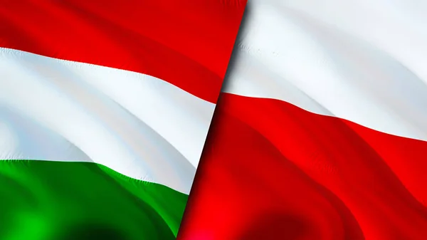 Magyarország Lengyelország Zászlói Integető Zászló Design Magyarország Lengyelország Zászló Kép — Stock Fotó