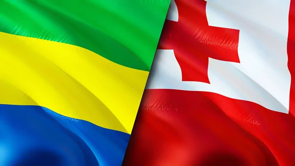 Gabon and Tonga flags. 3D Waving flag design. Gabon Tonga flag, picture, wallpaper. Gabon vs Tonga image,3D rendering. Gabon Tonga relations alliance and Trade,travel,tourism concep