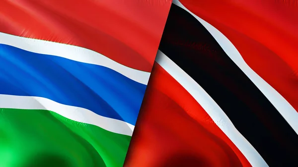 Bandeiras Gâmbia Trinidad Tobago Acenando Design Bandeira Gâmbia Trinidad Tobago — Fotografia de Stock