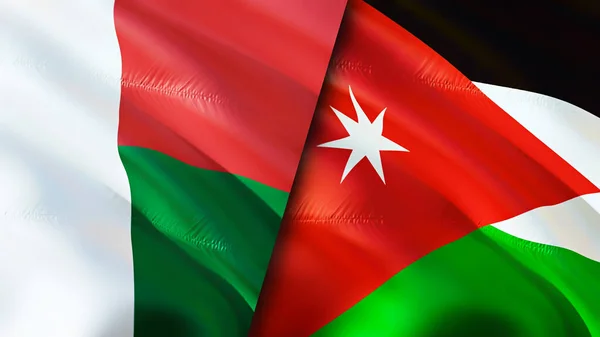 Madagaskar Och Jordanien Flaggar Viftande Flagga Design Madagaskar Jordanien Flagga — Stockfoto