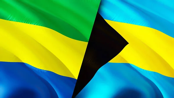 Gabon Bahama Zászlók Integető Zászló Design Gabon Bahamák Zászló Kép — Stock Fotó