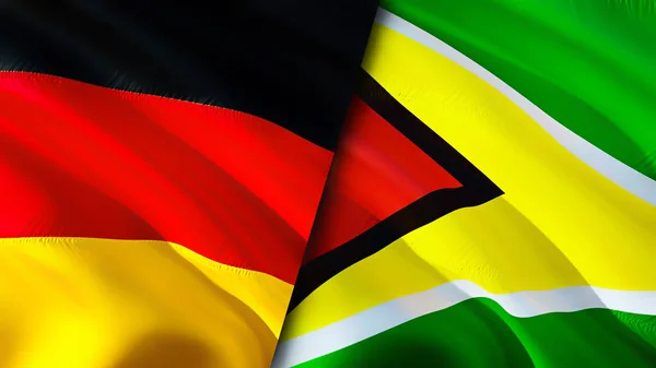Germany and Guyana flags. 3D Waving flag design. Germany Guyana flag, picture, wallpaper. Germany vs Guyana image,3D rendering. Germany Guyana relations alliance and Trade,travel,tourism concep