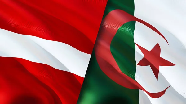 Lettország Algéria Zászlói Integető Zászló Design Lettország Algéria Zászló Kép — Stock Fotó