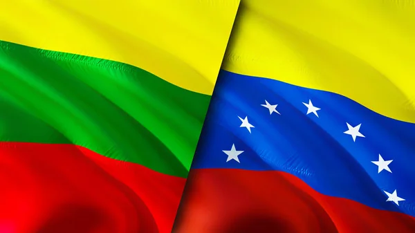 Lithuania and Venezuela flags. 3D Waving flag design. Lithuania Venezuela flag, picture, wallpaper. Lithuania vs Venezuela image,3D rendering. Lithuania Venezuela relations alliance an