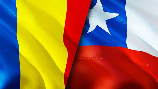 Romania and Chile flags. 3D Waving flag design. Romania Chile flag, picture, wallpaper. Romania vs Chile image,3D rendering. Romania Chile relations alliance and Trade,travel,tourism concep