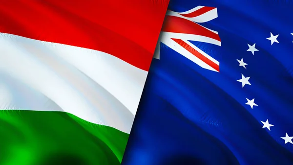 Hungary and Cook Islands flags. 3D Waving flag design. Hungary Cook Islands flag, picture, wallpaper. Hungary vs Cook Islands image,3D rendering. Hungary Cook Islands relations alliance an