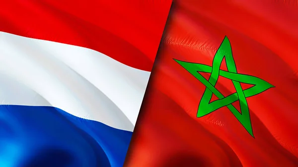 Flaggen Der Niederlande Und Marokkos Fahnenschwenken Niederlande Marokko Flagge Bild — Stockfoto