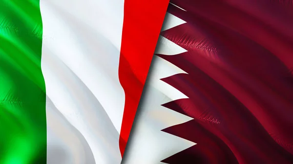 Olaszország Katar Zászlói Integető Zászló Design Olaszország Katar Zászló Kép — Stock Fotó