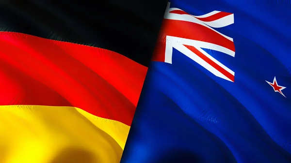 Banderas Alemania Nueva Zelanda Diseño Banderas Waving Alemania Nueva Zelanda — Foto de Stock