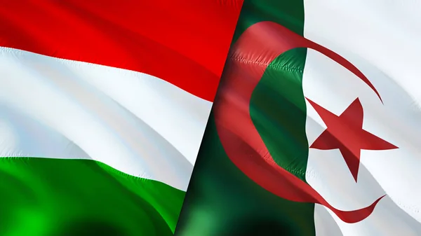 Magyarország Algéria Zászlói Integető Zászló Design Magyarország Algéria Zászló Kép — Stock Fotó