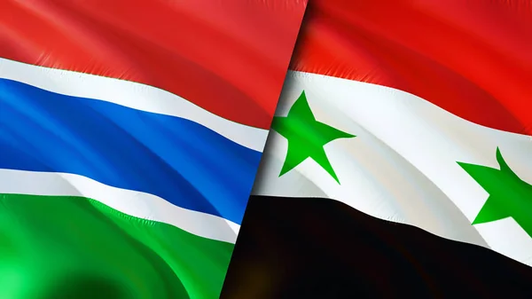 Gambia and Syria flags. 3D Waving flag design. Gambia Syria flag, picture, wallpaper. Gambia vs Syria image,3D rendering. Gambia Syria relations alliance and Trade,travel,tourism concep