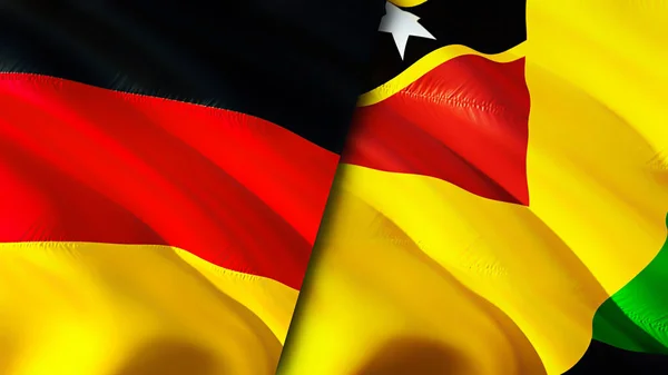 Germany and Nevis Island flags. 3D Waving flag design. Germany Nevis Island flag, picture, wallpaper. Germany vs Nevis Island image,3D rendering. Germany Nevis Island relations alliance an