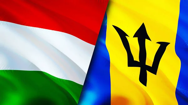 Σημαίες Ουγγαρίας Και Μπαρμπάντος Σχεδιασμός Τρισδιάστατης Κυματιστή Σημαίας Ουγγαρία Μπαρμπάντος — Φωτογραφία Αρχείου
