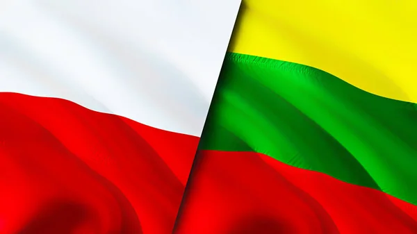 Poland and Lithuania flags. 3D Waving flag design. Poland Lithuania flag, picture, wallpaper. Poland vs Lithuania image,3D rendering. Poland Lithuania relations alliance and Trade,travel,touris