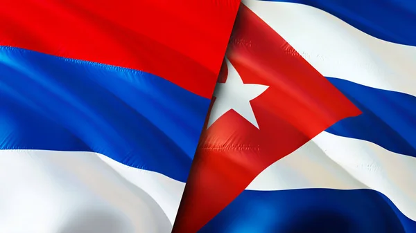 Bandeiras Sérvia Cuba Acenando Design Bandeira Sérvia Cuba Bandeira Foto — Fotografia de Stock