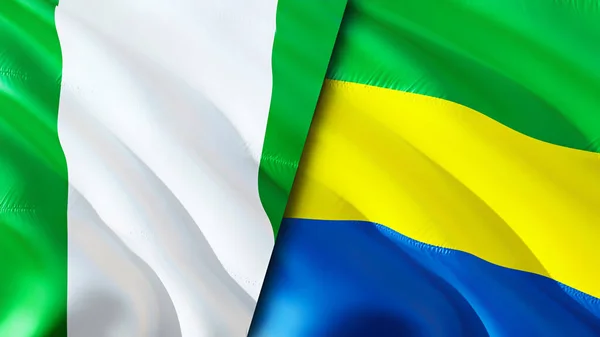 Nigéria Gabon Zászlói Integető Zászló Design Nigéria Gabon Zászló Kép — Stock Fotó