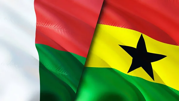 Madagaskar Och Ghana Flaggar Viftande Flagga Design Madagaskar Ghana Flagga — Stockfoto