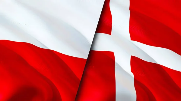 Polská Dánská Vlajka Návrh Vlnění Vlajky Polsko Dánsko Vlajka Obrázek — Stock fotografie