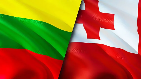 Lithuania and Tonga flags. 3D Waving flag design. Lithuania Tonga flag, picture, wallpaper. Lithuania vs Tonga image,3D rendering. Lithuania Tonga relations alliance and Trade,travel,tourism concep