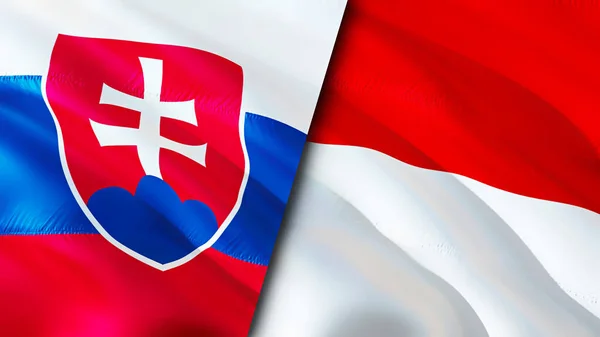 スロバキアとモナコの旗 3D波動旗のデザイン スロバキアモナコの旗 スロバキア対モナコ画像 3Dレンダリング スロバキアモナコ関係と貿易 観光コンプ — ストック写真