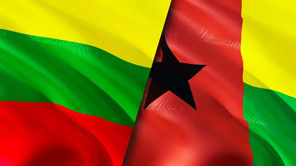 Lithuania and Guinea Bissau flags. 3D Waving flag design. Lithuania Guinea Bissau flag, picture, wallpaper. Lithuania vs Guinea Bissau image,3D rendering. Lithuania Guinea Bissau relations allianc