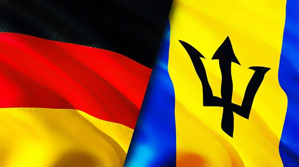 Germany and Barbados flags. 3D Waving flag design. Germany Barbados flag, picture, wallpaper. Germany vs Barbados image,3D rendering. Germany Barbados relations alliance and Trade,travel,touris