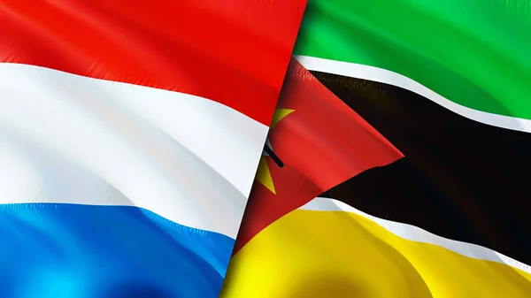Banderas Luxemburgo Mozambique Diseño Banderas Waving Luxemburgo Mozambique Bandera Foto — Foto de Stock