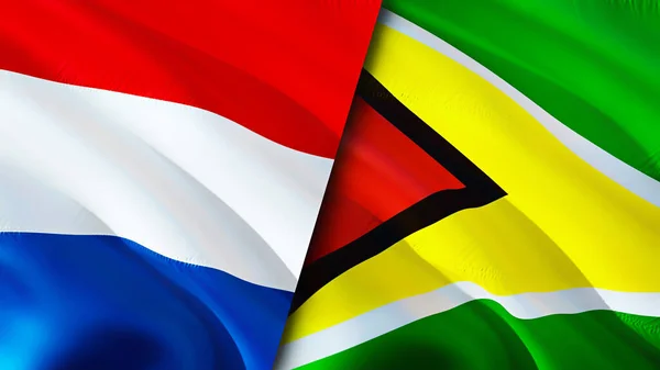 Bandeiras Holanda Guiana Acenando Design Bandeira Holanda Bandeira Guiana Foto — Fotografia de Stock