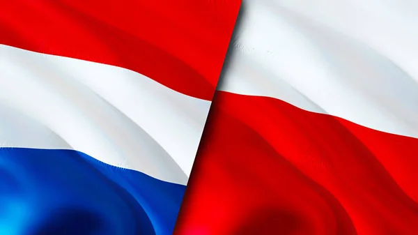 Прапори Нідерландів Польщі Waving Flag Нідерланди Прапор Польщі Фотографія Шпалери — стокове фото