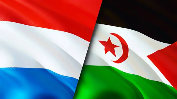 Luxembourg and Western Sahara flags. 3D Waving flag design. Luxembourg Western Sahara flag, picture, wallpaper. Luxembourg vs Western Sahara image,3D rendering. Luxembourg Western Sahara relation