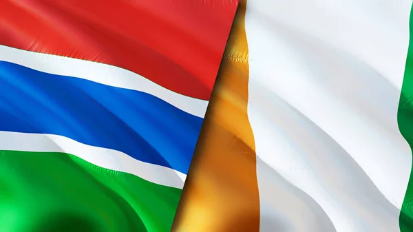 Bandeiras Gâmbia Costa Marfim Acenando Design Bandeira Gâmbia Cote Ivoire — Fotografia de Stock