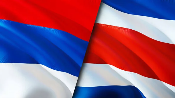 Bandiere Serbia Costa Rica Progettazione Bandiera Sventolante Serbia Costa Rica — Foto Stock