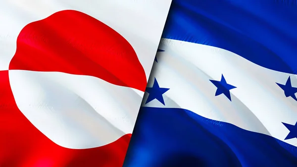 Greenland and Honduras flags. 3D Waving flag design. Greenland Honduras flag, picture, wallpaper. Greenland vs Honduras image,3D rendering. Greenland Honduras relations alliance an