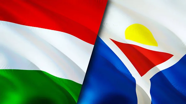 Hungary and Saint Martin flags. 3D Waving flag design. Hungary Saint Martin flag, picture, wallpaper. Hungary vs Saint Martin image,3D rendering. Hungary Saint Martin relations alliance an