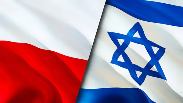 Poland and Israel flags. 3D Waving flag design. Poland Israel flag, picture, wallpaper. Poland vs Israel image,3D rendering. Poland Israel relations alliance and Trade,travel,tourism concep