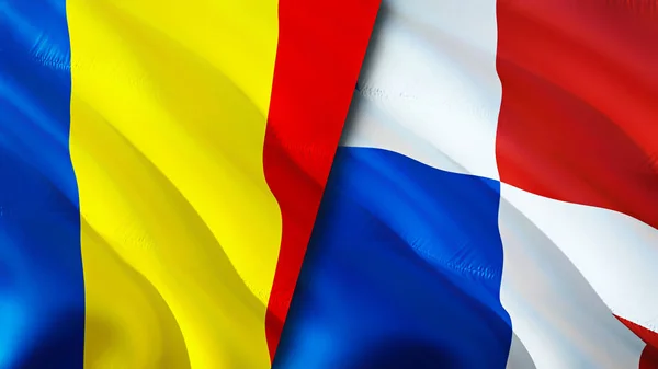 Bendera Rumania Dan Panama Desain Bendera Waving Bendera Panama Rumania — Stok Foto
