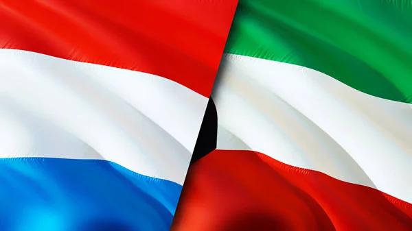 Luxemburg Kuvait Zászlók Integető Zászló Design Luxemburg Kuvait Zászló Kép — Stock Fotó