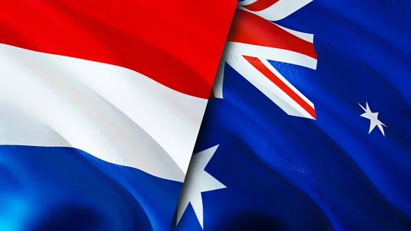 Netherlands and Australia flags. 3D Waving flag design. Netherlands Australia flag, picture, wallpaper. Netherlands vs Australia image,3D rendering. Netherlands Australia relations alliance an
