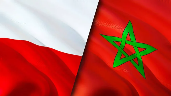 Lengyelország Marokkó Zászlói Integető Zászló Design Lengyelország Marokkó Zászló Kép — Stock Fotó